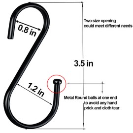 Black Heavy Duty Metal S Shaped Hooks - 10 Pack 3.5 Inch, Hanging Hooks for Clothes, Kitchen Pot Rack, Closet, Jeans, Bags, Utility, Cups, Garden