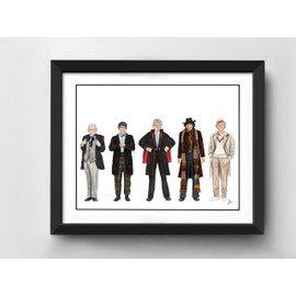 Dr Who Art Prints | A4 size | Set of 3 prints | 14 Doctors | Peter Capaldi | Jodie Whittaker | Tom Baker | Matt Smith | David Tennant | Hand Drawn Illustrations