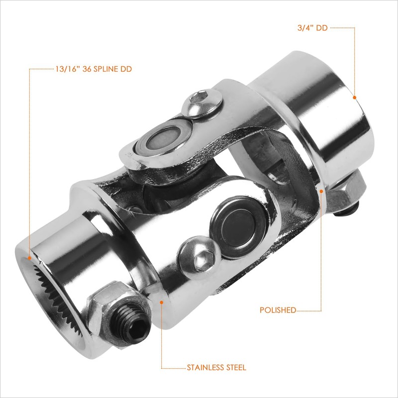 Universal Stainless Steel Steering Shaft Single U Joint | 13/16"