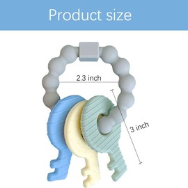 Baby Keys Teether,Silicone Teething Beads Ring for Babies,Infants Toddler Sensory Chew Toys,Car Seat Toy for Infants-Soft & Raised Texture to Soothe Gums,BPA Free (Blue)