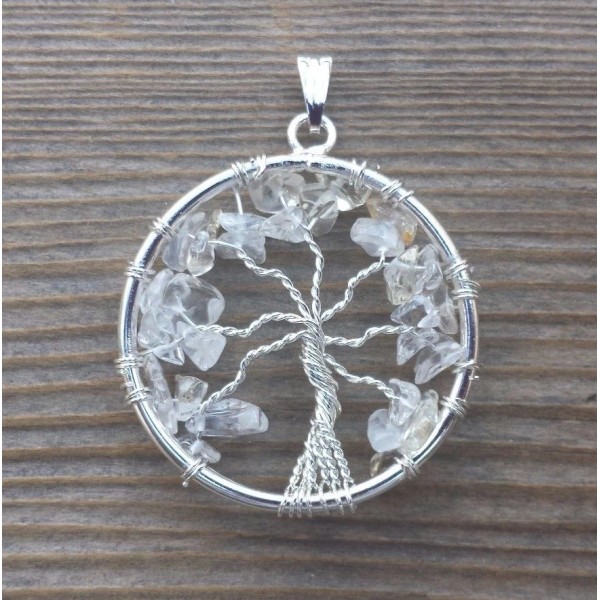 NATURAL CLEAR QUARTZ TREE OF LIFE WIRE WRAPPED PENDANT STONE