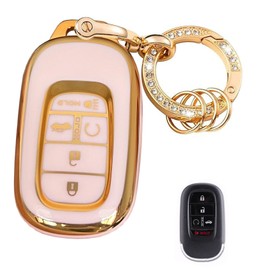Rilnaewn Keyless Entry Systems for Honda Key Fob Cover Fit for Honda 2022 2023 2024 2025 Civic Accord HR-V Pilot CR-V 5 Buttons Smart Key (Pink-Gold)