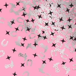 xo, Fetti Black + Silver Western Confetti - 200 pc | Rodeo Bachelorette Tablescape, Ranch Birthday Party Decoration, Cowgirl Table Decor, Cowboy Kids Party Supplies