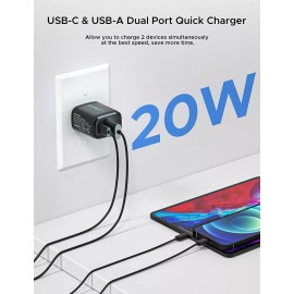 Unbranded PD 20W USB Type C Fast Charger Power Adapter Dual Port Quick Charge Wall Charger
