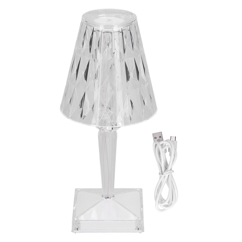 LED Crystal Table Light USB Charging Transparent Prism Dimmable Desk