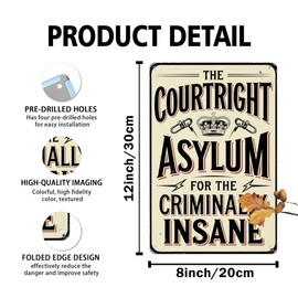 The Court Right Asylum For The Criminally Insane Vintage Metal Tin Sign Wall Decor For Bar, Man Cave, Office, And Halloween