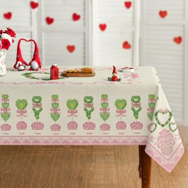 Horaldaily Valentine Tablecloth 60×104 Inch Rectangular, Pink Love Landscape Potted Plant Green Washable Table Cover for Party Picnic Dinner Decor