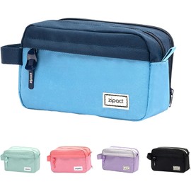 Pencil Case with 3 Compartments, Large Capacity Pencil Case with Durable Zip, Pencil Case for Girls, Boys, Teenagers, Office Supplies - Blue