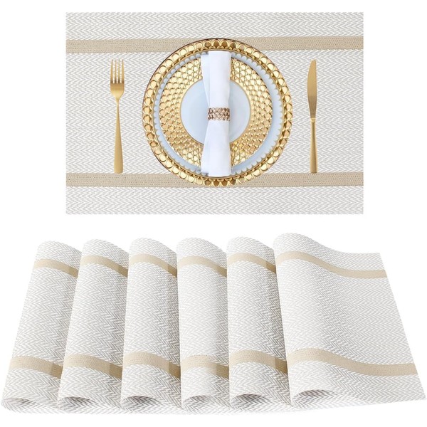 FAVE Placemats Set of 12 White Placemats Woven with Golden