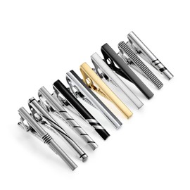 wynameleri Classic Tie Clip Set 10 Pcs for Business Wedding, 2'' 2.3'' 2.6 Inch Tie Pins for Men Silver Black Shirt Necktie Pinch for Men T0310007