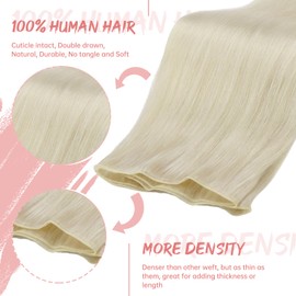 Fshine Genius Weft Human Hair Extensions Color #1000 White Blonde 20 Inch 60g Real Human Hair Sew in Hair Extensions for Women Blonde Human Hair Bundle One Piece Remy Human Hair