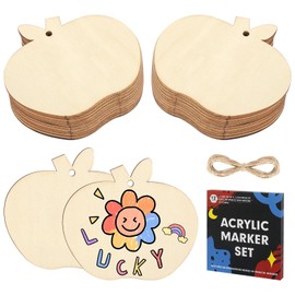 Pack of 20 Wooden Pendants Apples Gift Tags Undone Apple Pendant with Acrylic Markers Apple Shape Wooden Ornaments DIY Wooden Discs for Wedding Birthday Christmas Decoration