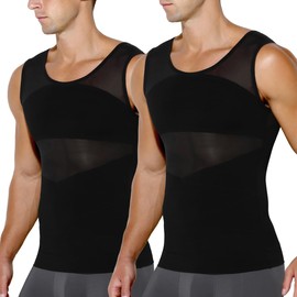Arjen Kroos Men's Body Shaper Compression Mesh Tank Top Undershirts Shapewear,Black*2-ML4005,XXL