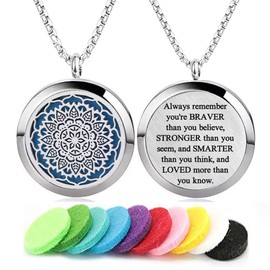 Aromatherapy Essential Oil Diffuser Necklace 316L Stainless Steel Locket Pendant with 24 Inch Chain(Rose)