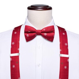 Dubulle Christmas Suspender and Bow Ties for Men Silk Xmas Color Brace with Pocket Square Cufflinks Set Party,Red White Green