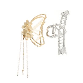 Beavorty Alloy Pearl Claw Hair Clips 2 Pcs for Women Girls Fashionable Hair Accessories Secure Grip