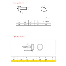 binifiMux 10-Pack M6x70mm Rivet Countersunk Hex Socket Cap Bolts and Hex Head Barrel Nuts for Furnitures Cribs Chairs, Nickel Plated