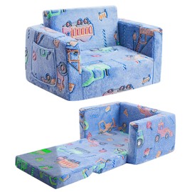 Toddler Couch,Toddler Chair,2-in-1 Baby Seat Furniture Fold Out, Convertible Sofa to Lounger Comfy Glow in The Dark Sofa Bed,Gifts for Kids Girl Boys,Car,Medium