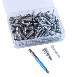 SBRRAIL Dry Wall Anchors with Screws Kit 116pcs Include 58 Zinc Alloy Hollow Anchors and 58 8 X 1-1/4 Inch Self-Drilling Screws for Mirror Wall Sheetrock Hanging with Organizer Box & Drill Bit