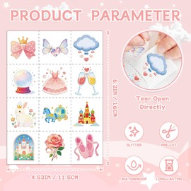 CHARLENT Pack of 108 Glitter Princess Temporary Tattoos for Girls