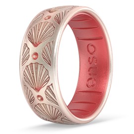 Enso Rings Dual Tone Summer Etched Silicone Ring - Ultra Comfortable, Breathable, and Safe - 7.9mm Wide, 2.18mm Thick - Pearl Cascade - Unicorn/Pink Diamond - Size 12