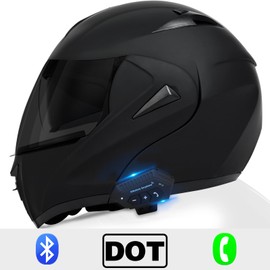 Motorcycle Bluetooth Modular Helmet, DOT Approved Dual Visor Full Face Flip Up Bluetooth Integrated Motorcycle Helmet for Adults Men and Women (Matte Black,Small)