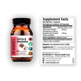DR WAKDE'S Sariva & Manjistha Capsules (60 Veg Caps, Detoxifying Herbs, Supports Healthy Skin, Ayurvedic Supplement, Vegan, Herbal, All Natural, Made in UK)