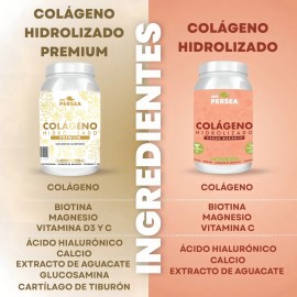 AG PERSEA Pack 2 Colgeno Hidrolizado Sabor Naranja y Premium Sin Sabor 1.2 KG cu reforzados con Extracto de Aguacate Biotina y cido Hialuronico       