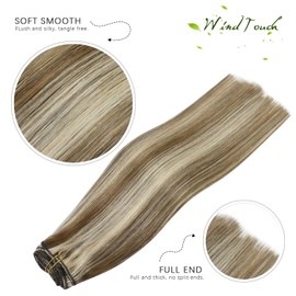WindTouch Clip in Hair Extensions Human Hair Balayage Medium Light Brown to Blonde Hair Extensions 75g 22Inch #6P613 7PCS