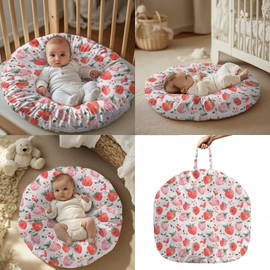 PJHEQOXE Strawberry Print Newborn Lounger Cover with Breastfeeding Pillow Covers Set for Baby 0-24 Months,Pink Ultra Breathable Comfort Lounger Slipcover for Home and Travel Babies Gifts(Cover Only)