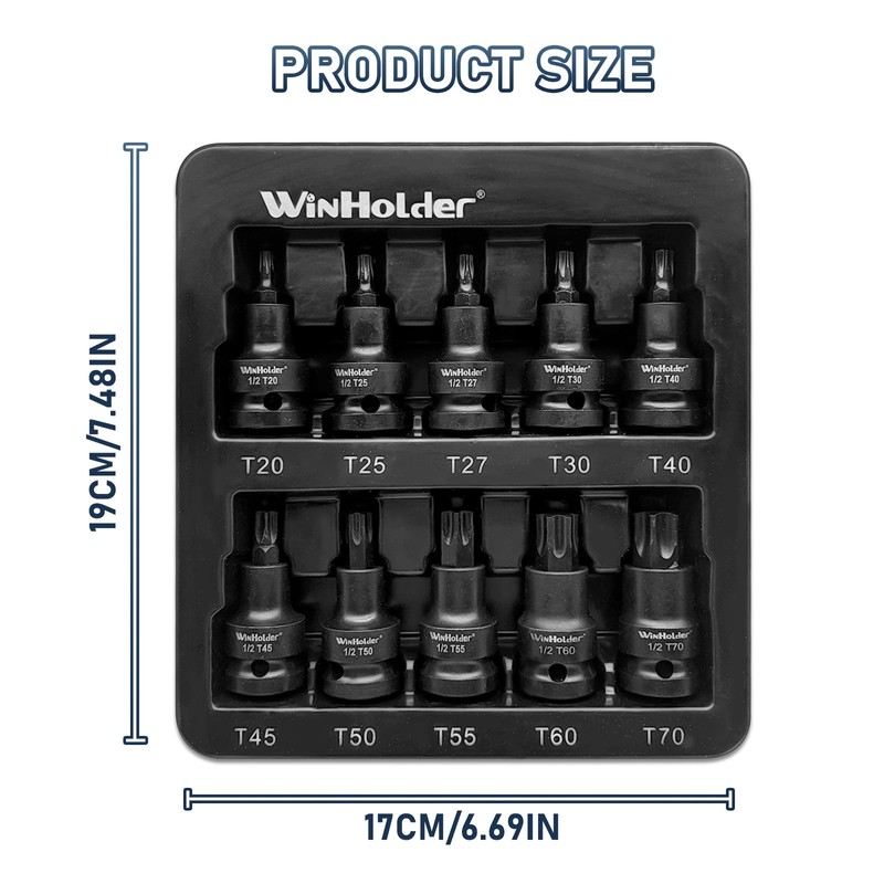 WinHolder 10pcs Impact Torx Bit Hex Bit Socket Set 1/2''