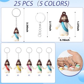 25 Pack Little Jesus Figurines Keychains, Christian Little Jesus Figures Printed With Jesus Love You Hanging With Keyrings For Hide and Seek Religious Party Favors, Baptism Easter Festival Presents