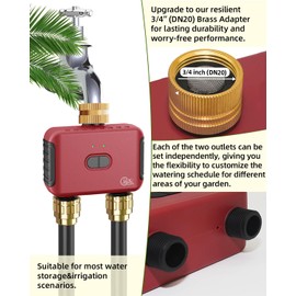 GIEX WI-FI 2-Zone Irrigation Timer, Intelligent Garden Irrigation Controller for Hoses, Compatible with Tuya App and Smart Life