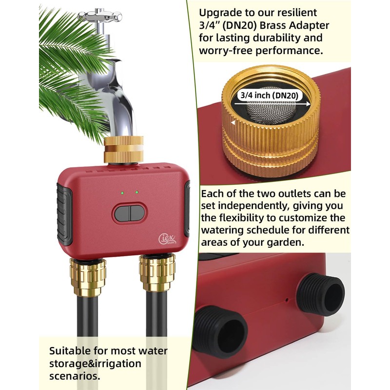 GIEX WI-FI 2-Zone Irrigation Timer, Intelligent Garden Irrigation Controller for
