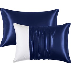 Heywaller Satin Pillowcases for Hair and Skin - Navy Blue Queen Size Pillow Cases 2 Pack - Similar to Silk Pillowcases with Envelope Closure - Soft & Silky Pillow Covers for Him or Her
