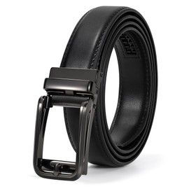JASGOOD Mens Ratchet Leather Belt Men Casual Dress Belt Automatic Adjustable Click Belts with Slide Buckle,Black