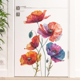 DEIKOKA Watercolor Poppy Flowers Wall Decals Large Floral Wall Stickers Peel & Stick Poppies Wall Art Murals for Living Room Bedroom Classroom Office Decor