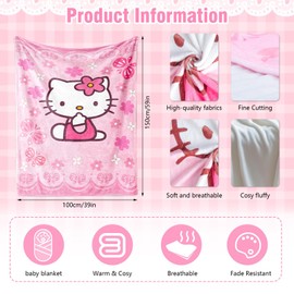 Ainvliya Kity Cuddly Blanket Fluffy Winter Blanket Thermal Blanket Fleece Blanket Sleeping Blanket - 3D Cartoon Print Travel Blanket for Children, Girls, Adults, Sofa Blanket 100 x 150 cm Bedding