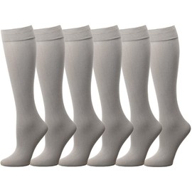 Falari 6-Pack Women Trouser Socks with Comfort Band Stretchy Spandex Opaque Knee High, Silver, One Size