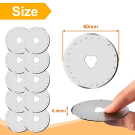 10 PCS 60mm Rotary Cutter Replacement Blades SXUSOTG Ultra-Sharp and Durable Steel Blades with Clear Scale Rotary Cutter Blades for Quilting Sewing Crafting and Fabric Leather Cutting (60mm-Silver)