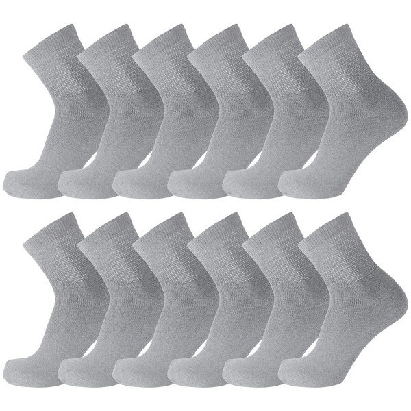 Calcetines tobilleros para diabéticos grandes y altos, de algodón neutropatía, tamaño king para hombre (13-15, gris cuarto) – 12 pares