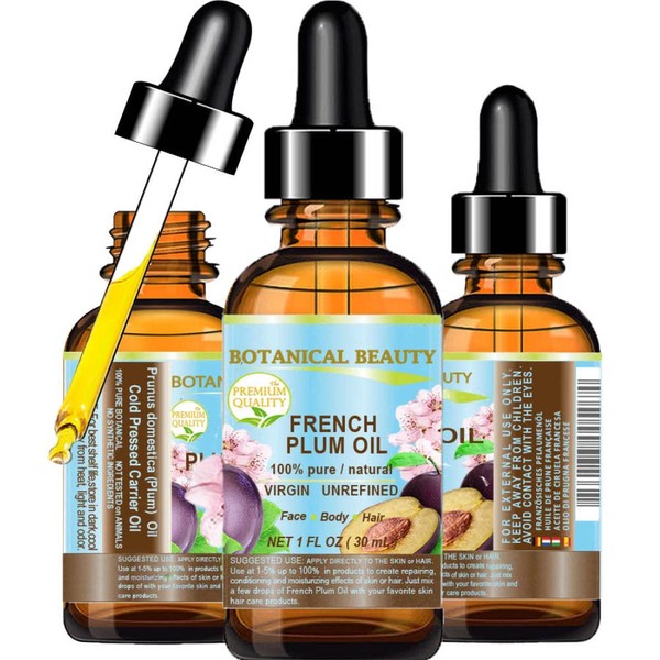 PLUM OIL French. 100% Pure/Natural/Virgin/Unrefined/Undiluted Cold Pressed Carrier Oil. For Face, Hair and Body (1 Fl.oz - 30 ml.)