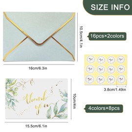 Thank You Card With Envelope - 32 Pack Greenery Thank You Cards with Envelopes and Stickers, 6.3×4.1in Emboss Gold Foil Pressed Floral Thankyou Notes for Baby Shower, Wedding, Bridal Shower, Business