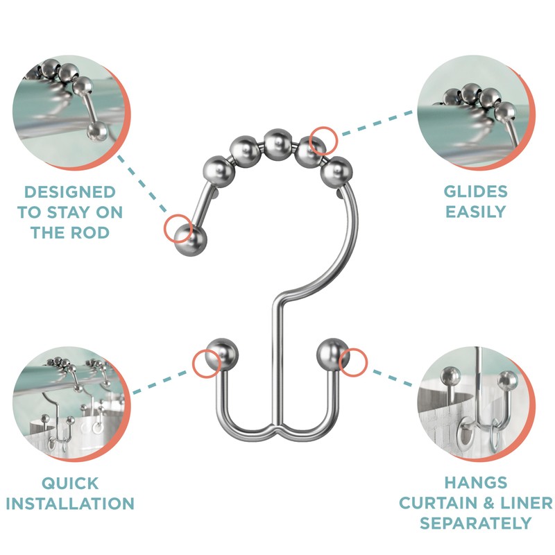 Maytex Shower Curtain Hooks, Shower Curtain Rings, Rust-Resistant Decorative Double
