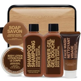 BODY  EARTH Set De Regalo De NavidadAniversario Para Hombre Set De Baño Y Cuidado Corporal De 6 Piezas Con Aroma A Sándalo, Tamaño Viaje. Incluye