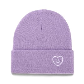 XMMAXFLOW Beanie for Women Men Winter Knit Hats Soft Warm Cuffed Beanie with Smile Face, Light Purple