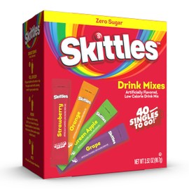 Skittles Singles To Go Variety Pack, Watertok Powdered Drink Mix, Zero Sugar, Low Calorie, Includes 4 Flavors: Green Apple, Strawberry, Grape, Orange, 1 Box (40 Single Servings)