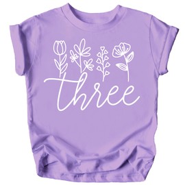Three Floral 3rd Birthday Shirt for Toddler Girls Third Birthday Outfit Purple Shirt 4T
