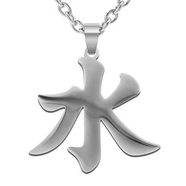 Water Kanji Necklaces for Japanese Stainless Steel Pendant Chain Necklace for Men Women, Plastic, No Gemstone