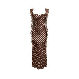 CIDER Formal Dresses for Women Wedding Guest Dresses Polka Dot Maxi Dress Sleeveless Mesh Ruffle Cocktail Bodycon Dress: Brown, XL